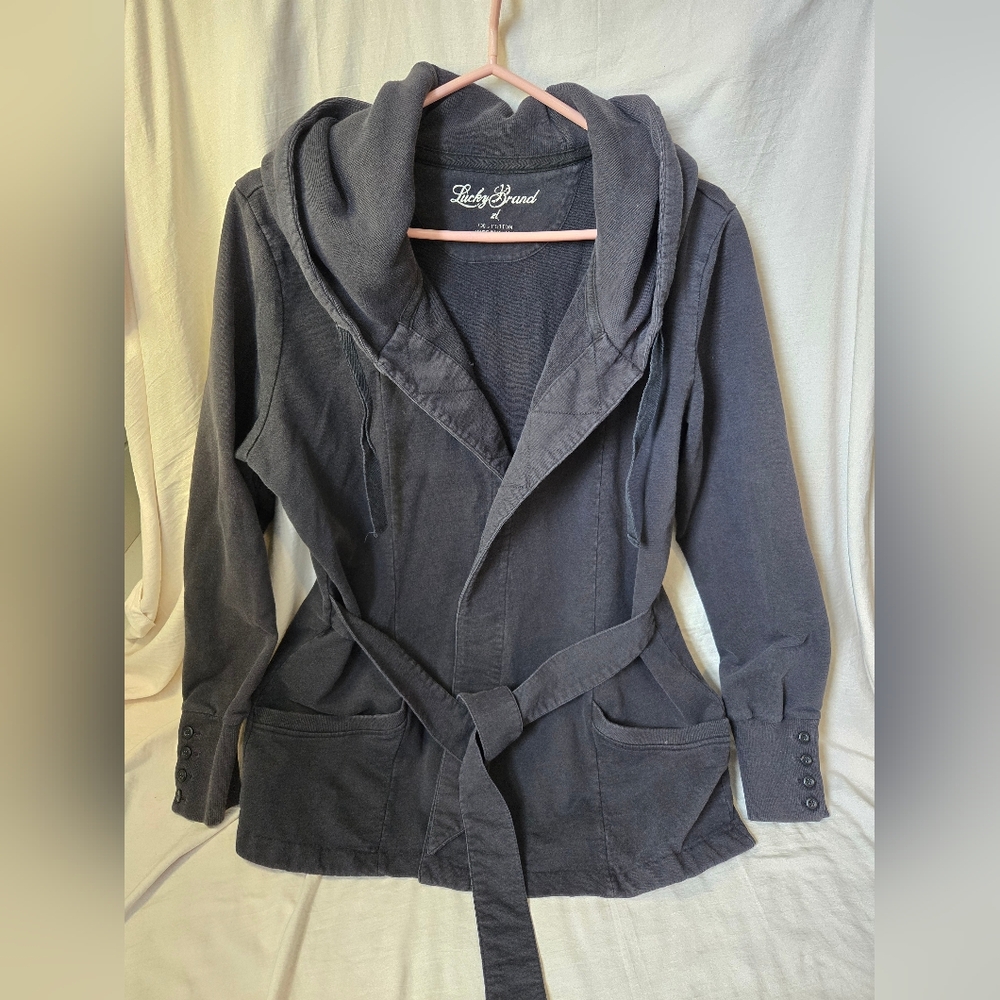 Lucky Brand Women's Black Belted Hoodie Jacket